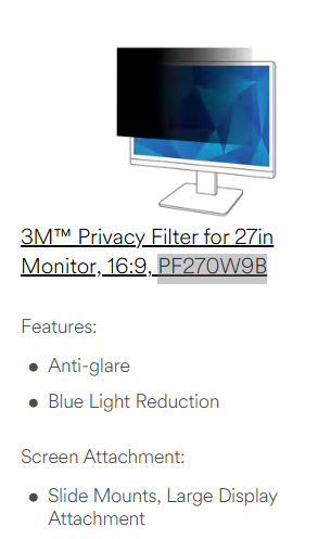 3M™ PF270W9B Privacy Filter for 27" Widescreen Monitor