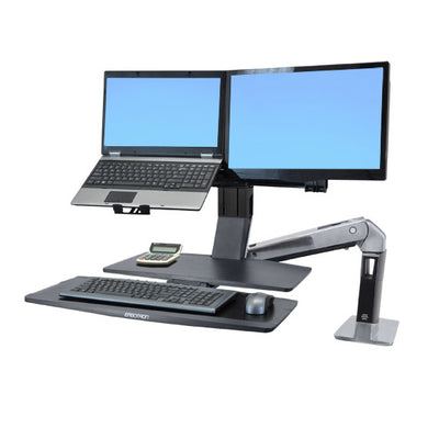 WorkFit-A II, Dual, 5" Lift Engine and Worksurface, Polished Aluminum - TechExpress