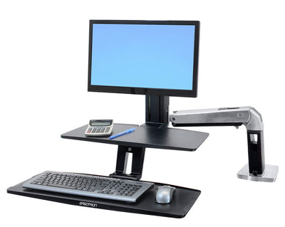 WorkFit-A with Suspended Keyboard, LD, 5" and WS, Polished Aluminum - TechExpress