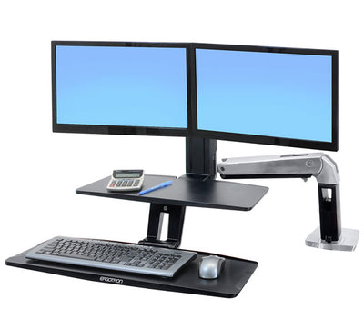 WorkFit-A with Suspended Keyboard, Dual, 5" and WS, Polished Aluminum - TechExpress